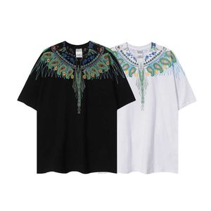 MB Men's T-Shirts 24ss designer Men's T-Shirts Marcelo MB Trendy Brand Feather Short sleeved Green Forest Peacock Wings Printed Mens T-shirt Summer