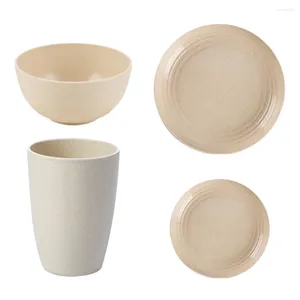 Set di stoviglie Stoviglie di paglia di grano Ciotola Tazza Piatto Set Presenta Cena Beige Platos Cucchiaio Forchetta