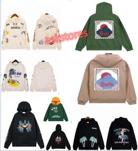 Designer RHUDE Mens hoodie Letter Print Long Sleeve Warm Y2k hoodie Luxury Graphic hoodies Sweater Hip Hop loose Sweatshirts US SIZE