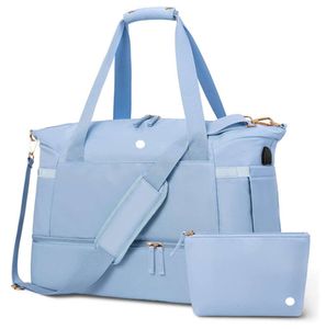 lu Borsa da palestra sportiva da donna Set sportivo in due pezzi in nylon con scomparto per scarpe Borsa da palestra portatile grande Borsa per allenamento fitness per il fine settimana