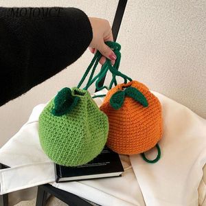 Kvällspåsar Kvinnliga virkade handväska med dragkammare mynt orange form söt fruktpåse daglig väska för flickor kvinnor