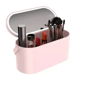 Storage Boxes Smart LED Makeup Box With Mirror Lights Organizer Travel Case Large Capacity Professional Cosmetic