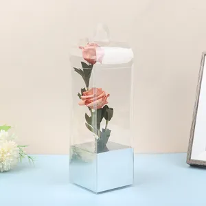 Sacos de compras 1 Pc PVC Transparente Panorâmica Rosa Única Caixa de Flor Portátil Farol Embalagem de Buquê de Dia dos Namorados