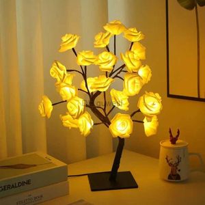 Night Lights 24 LED Rose Flower Tree Lights USB Lamp Fairy Maple Leaf Night Light Home Party Christmas Wedding Decoration YQ240207