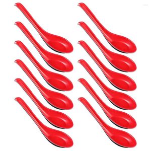 Colheres 12 pcs imitação de porcelana colorida sopa asiática ramen molho de madeira chinês servindo mingau de