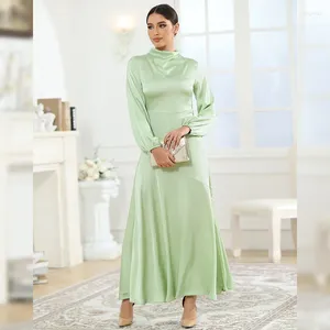 Ethnic Clothing 2024 Spring Fashion Women Long Sleeve Satin Maxi Dress Elegant Dubai Abaya Muslim Kaftan Ramadan Eid Jalabiya Vestidos Robe