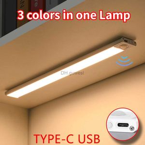 Night Lights Night Light Type-C USB Lights Motion Sensor ledde tre färger i en lampa för köksgarderob inomhusbelysning YQ240207