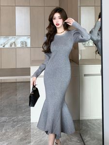 Casual Dresses Ladies Knitted Stretchy Mermaid Women Sweater Chic Puff Sleeve Bodycon Dress Mujer Robe Femme Vestido Street Clothes