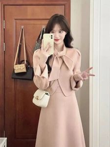 Abito a due pezzi UNXX Comodo ed elegante abito con gonna in lana rosa elegante di fascia alta per donne taglie forti Autunno Inverno