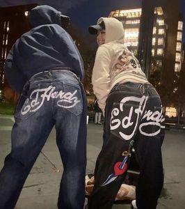 Ins трендовые прямые джинсы с принтом, мужские брюки в стиле хип-хоп, женские спортивные штаны в стиле панк High Street, американские спортивные штаны Y2K 240201