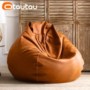 OTAUTAU 2.3-4ft Luxury Bean Bag Covers No Filler Faux Leather Waterproof Lazy Sofa Pouf Chair Outdoor Beanbag Couch Puff DD004 240118