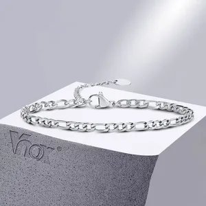 Link Bracelets Vnox 3/5mm Width Figaro Chain For Women Anti Allergy Stainless Steel Wristband Length Adjustable