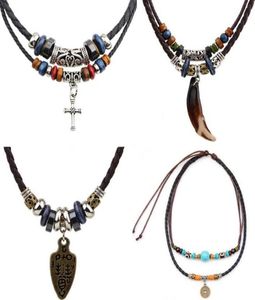 Vintage män hänge halsband vävda äkta läder turkosa pärlor kedja elefant indisk halvmåne sydamerikansk mode halsband30362412074