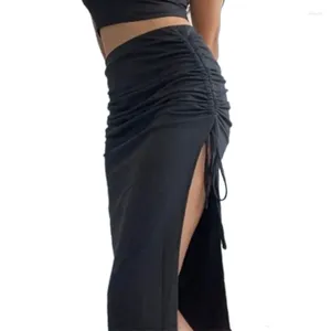 Skirts Summer Split Up Sexy Black Drawstring Wrap Hip Maix Skirt White Red Faldas Verano 2024 Pencil Long Mujer