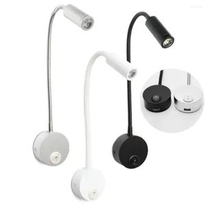 Wall Lamp AC100V-240V Bedside Reading Light Working Study 3W LED Book Night Fixtures Spot With USB Charging Port