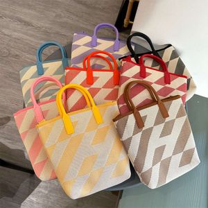 Spring Summer New Colorful Diamond Checkered Vegetable Basket Woven Bag, Simple and Versatile Handbag, Casual Shoulder Bag for Women 2024 78% Off Store wholesale
