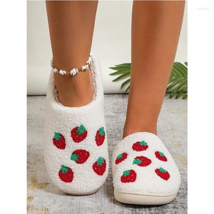 Slippers Cute Cartoon Strawberry Winter Warm Plush Peach Non-slip Comfortable Wooden Floor Indoor Cotton Shoes Novelty