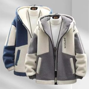 Koreanska mäns vinterjackor dragkedja Cardigan Coat fleece tjock varm vadderad hoppare jacka konstgjord päls lyxiga manliga kläder 240124