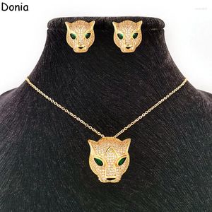 Colar brincos conjunto donia jóias moda europeia e americana dominador cabeça de leopardo senhoras incrustadas zircão prata agulha luxo