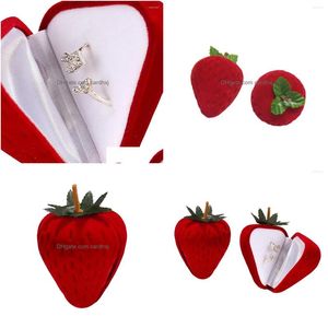 ジュエリーポーチバッグポーチVeet Stberry Box Packaging Ring Earring StorageCase Protector Flocking Gift Red Selld Drop Delivery8