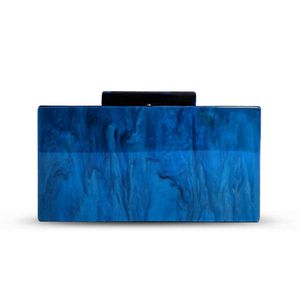 Ny Long Pure Blue Acrylic Dinner Bag Pearl Small Square Bag Party Dress Hand Bag Hard Box Bag 240207