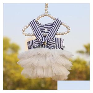 Dog Apparel Summer Stripe Suspender Mesh Skirt Fashion Pet Cake Dress Cute Clothes Cat Products Drop Delivery Home Garden Supplies Dhktm