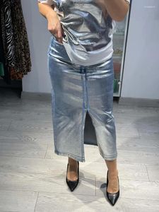 Spódnice workie dla kobiet 2024 Street Casual Loose Midi spódnica pu denim damskie moda rozcięta wysoka talia