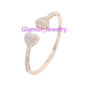 Free Shipping Heart Love Shape Adjustable Bangle Bracelet Women Men Hip Hop Iced Out Bling Cubic Zirconia Couple Jewelry Gift