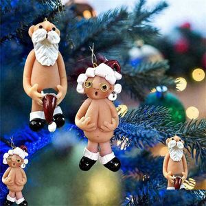 Decorazioni natalizie 1 pz resina divertente nudo ciondolo babbo natale natale maschio femmina albero decora 2022 anni festa per la decorazione domestica goccia De D Ott7W