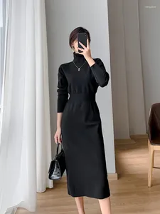 Casual Dresses Women Turtleneck Slim Simplicity Solid Knitted Autumn Winter Mid Length Version Over The Knee Temperament Sweater Skirt