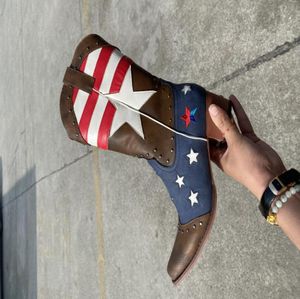 American Flag Women039S Western Boot Classic Designer Midcalf Shoes Embroidery Star