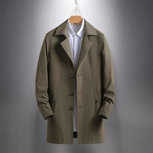 Browon Brand Trench Coat Men Autumn Solid Colorターンダウンカラーウィンドブレイカー男性ロングビジネスカジュアルジャケットメンズ240118