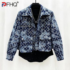 PFHQ Pailletten-Licht-Luxus-Jeansjacken für Herren, personalisierbar, hochwertiger, hübscher, modischer, abgenutzter Vintage-Herbstmantel 21Z2683 240202