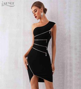 Adyce novo verão feminino bandage vestido sexy um ombro zíper preto clubwear vestido vestidos celebridade vestidos de festa à noite 2104099430228