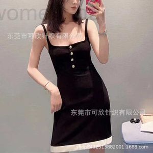 Basic  Casual Dresses designer MIU Home Knitted Sleeveless Square Neck Suspended Tank Top Dress Hepburn Style Little Black 2023 Summer New Product Y2EA