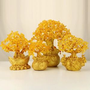 Novidade árvore da sorte decorações para casa cristal amarelo árvore de dinheiro chinês feng shui riqueza fortuna árvore ornamento de mesa ins 240119