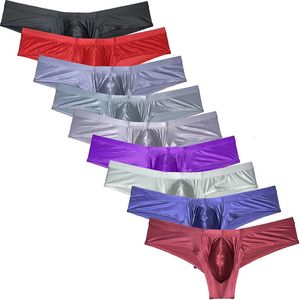 Sexy masculino de seda brilhante mini biquíni boxer briefs roupa interior calzoncillos melhorar bolsa bikini boxers calcinha 240117