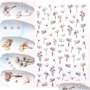 Stickers Decals Nail Spring 3D Embossed Floral Sticker Adhesive Plants Leaves Flowers Fruit Transfer Art Decoration Drop Delivery Heal Otxpw