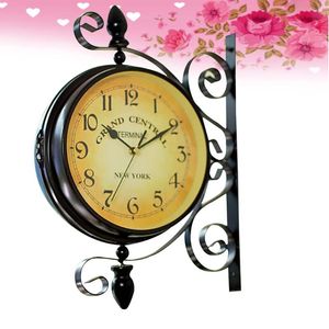 Duvar saatleri vintage çift taraflı saat demir sessiz sessiz büyük merkez istasyonu sanat dekoratif yüzlü