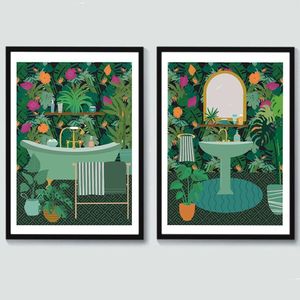 Gemälde Botanische Zimmerpflanzen Kunstdruck Leinwand Malerei Entspannen Sie sich im Bad Poster Boho Wandbild für Wohnzimmer Badezimmer Home Dh374