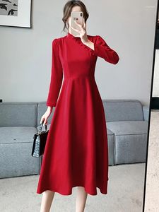 Casual Kleider Frauen Rot Langarm Bodycon Kleid Kleid Herbst Winter Mode Chic Party Vestidos 2024 Koreanische Vintage Luxus Abend