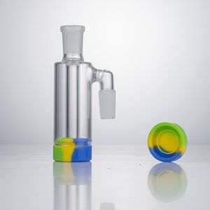 Headshop888 p045 rökrör dab rigg bong verktyg askfångare med slumpmässig färg kisel burk 14mm hane till kvinnligt glas vatten bong bubbler ask catcher 45/90 grad