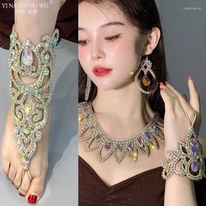 Stage Wear Belly Dance Clothing Accessories Women Rhinestone Necklace Oriental Performance Anklet Earring Jewelry