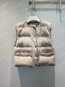 디자이너 Womens Vests Coats Brunello Spring and Autumn 싱글 가슴 커피 스웨이드 조끼는 주머니를 곁들입니다.