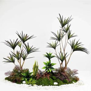 Decorative Flowers 90-120cm Large Artificial Dracaena Plants Tropical Potted Tree Fake Plastic Palm Leaves Cycas Plant For Home Garden