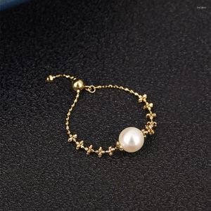 Pierścienie klastrowe Labb Real 18K złoty pierścień regulowany stał AU750 Pearl Vintage Design odpowiedni dla damskiej biżuterii R110