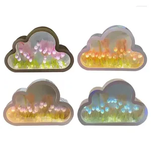 Night Lights Handmade DIY Cloud Tulip Mirror Lamp 2 In 1 LED Flower Table Light Home Decoration Lamps For Girl Birthday Gifts