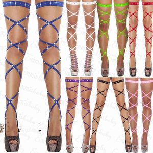 Skarpetki dla kobiet kryształowe bandaż seksowne pończochy rhinestone fishnet wysoko nad rajstopami na kolanach letnia bielizna klubowa