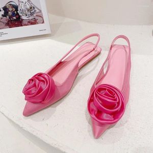 Sandálias Verão Back Strap Flat Mulheres Grande Flor Slingback Sapatos Feminino Pointed Toe Flats Senhoras Casual Mules Único