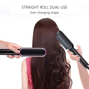 Multifunctional Hair Straightener Brush Negative Ion Straightening Comb 2 In 1 Curler for Curly 240126